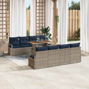 vidaXL Tuin Sofa Set met kussen 9 pcs Grijs en Marineblauw