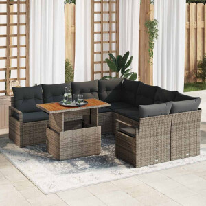 vidaXL Tuin Eetset met kussen 9 pcs Grijs en Bruin
