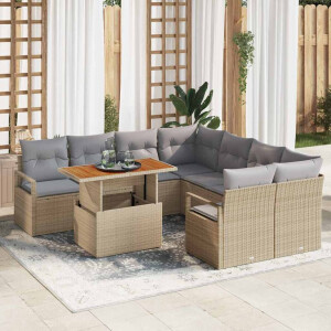 vidaXL Tuin Eetset met kussen 9 pcs Beige en Grijs