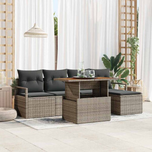 vidaXL Tuin Eetset met kussen 6 pcs Grijs en Bruin