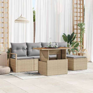 vidaXL Tuin Eetset met kussen 6 pcs Beige en Grijs