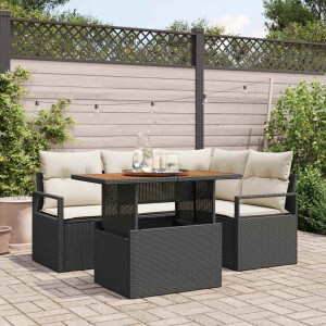 vidaXL Tuin Eetset met kussen met opslag 5 pcs Zwart en Crème