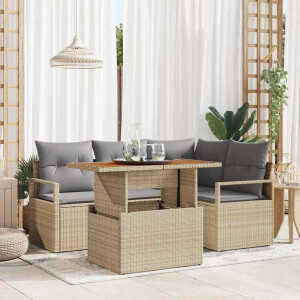 vidaXL Tuin Eetset met kussen met opslag 5 pcs Beige en Grijs
