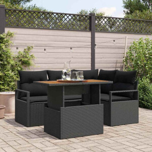 vidaXL Tuin Eetset met kussen met opslag 5 pcs Zwart en Bruin