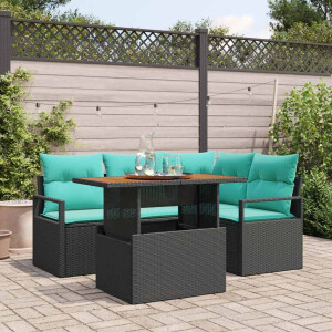 vidaXL Tuin Eetset met kussen 5 pcs Zwart en Blauwgroen