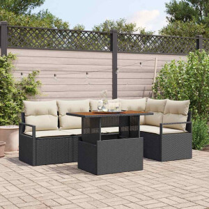 vidaXL Tuin Eetset met kussen 6 pcs Zwart en Crème