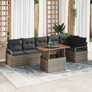 vidaXL Tuin Eetset met kussen 7 pcs Grijs en Bruin