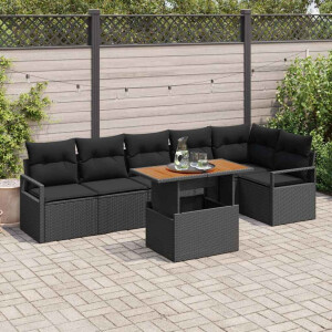 vidaXL Tuin Eetset met kussen 7 pcs Zwart en Bruin