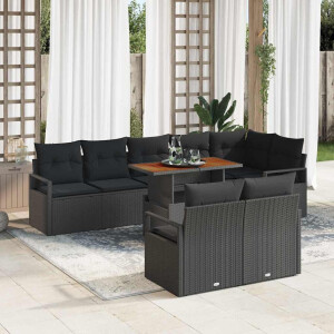 vidaXL Tuin Sofa Set met kussen met kussen 9 pcs Zwart en Bruin
