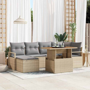 vidaXL Tuin Eetset met kussen 7 pcs Beige en Grijs