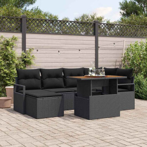vidaXL Tuin Eetset met kussen 7 pcs Zwart en Bruin