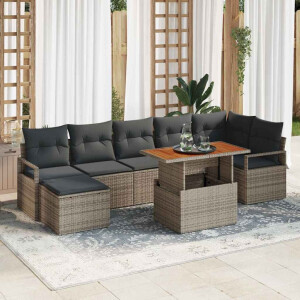 vidaXL Tuin Eetset met kussen 8 pcs Grijs en Bruin