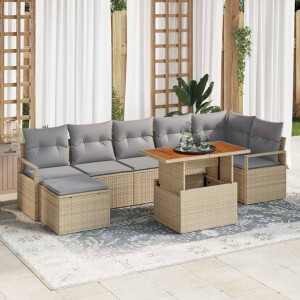 vidaXL Tuin Eetset met kussen 8 pcs Beige en Grijs