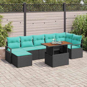 vidaXL Tuin Eetset met kussen 8 pcs Zwart en Blauwgroen