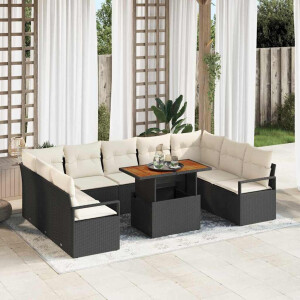 vidaXL Tuin Sofa Set met kussen met kussen 10 pcs Zwart en Crème