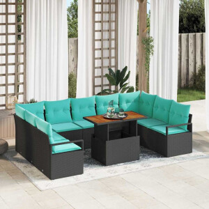 vidaXL Tuin Sofa Set met kussen 10 pcs Zwart en Blauwgroen