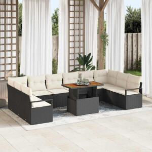 vidaXL Tuin Sofa Set met kussen 11 pcs Zwart en Crème