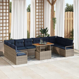 vidaXL Tuin Eetset met kussen 11 pcs Grijs en Marineblauw