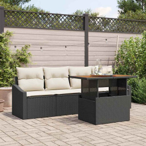 vidaXL Tuin Sofa Set met kussen 5 pcs Zwart Poly riet