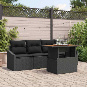 vidaXL Tuin Sofa Set met kussen 5 pcs Zwart Poly riet