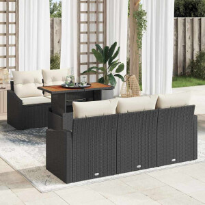 vidaXL Tuin Eetset met kussen 6 pcs Zwart en Crème
