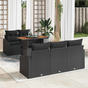 vidaXL Tuin Eetset met kussen 6 pcs Zwart en Bruin