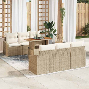 vidaXL Tuin Sofa Set met kussen met kussen 7 pcs Beige en Crème