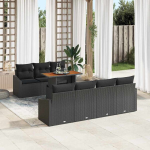 vidaXL Tuin Eetset met kussen 8 pcs Zwart en Bruin