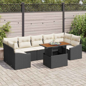 vidaXL Tuin Eetset met kussen 8 pcs Zwart en Crème