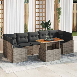 vidaXL Tuin Eetset met kussen met kussen 8 pcs Grijs en Bruin