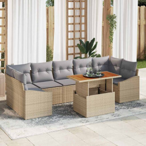 vidaXL Tuin Eetset met kussen 8 pcs Beige en Grijs