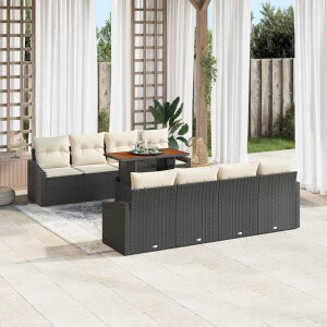 vidaXL Tuin Eetset met kussen 9 pcs Zwart en Crème