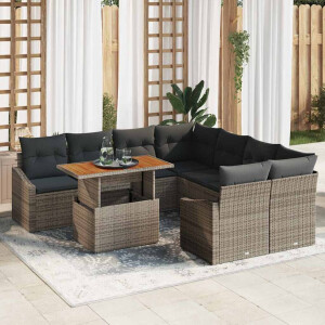vidaXL Tuin Eetset met kussen 9 pcs Grijs en Bruin