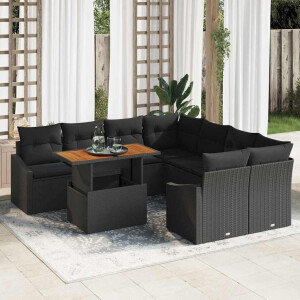 vidaXL Tuin Eetset met kussen 9 pcs Zwart en Bruin