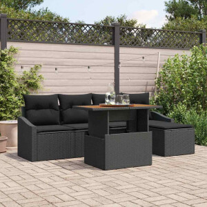 vidaXL Tuin Eetset met kussen 6 pcs Zwart en Bruin