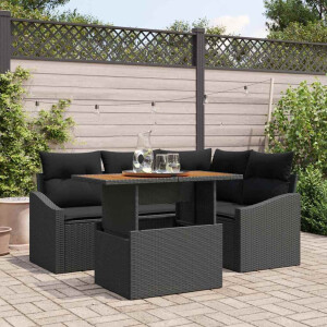 vidaXL Tuin Eetset met kussen 5 pcs Zwart en Bruin