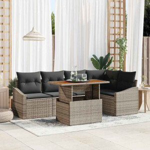 vidaXL Tuin Eetset met kussen 6 pcs Grijs en Bruin