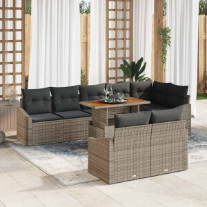 vidaXL Tuin Sofa Set met kussen met kussen 9 pcs Grijs en Bruin