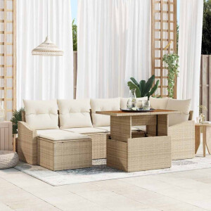 vidaXL Tuin Eetset met kussen 7 pcs Beige en Crème