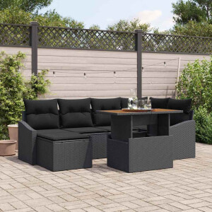 vidaXL Tuin Eetset met kussen 7 pcs Zwart en Bruin