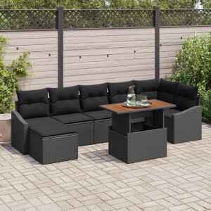 vidaXL Tuin Eetset met kussen 8 pcs Zwart en Bruin