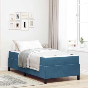 vidaXL Bedframe Anders Donkerblauw en wit 90 x 190 cm Fluweel