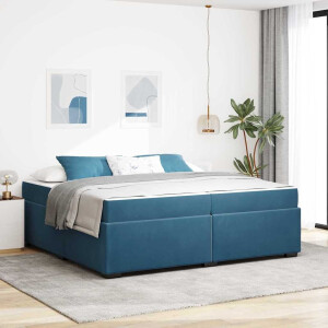 vidaXL Bedframe met matras Donkerblauw 200 x 200 cm Fluweel