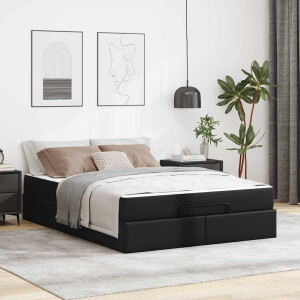 vidaXL Bedframe met matras Anders 2 pcs Zwart PVC