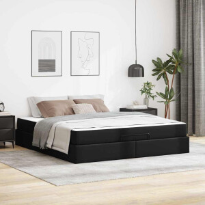 vidaXL Bedframe met matras Anders 2 pcs Zwart PVC
