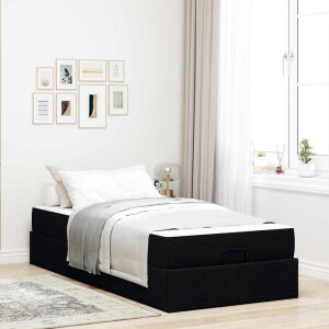 vidaXL Bedframe met matras 2 pcs Zwart Stof