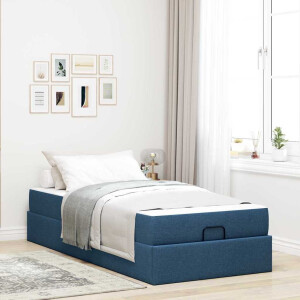 vidaXL Bedframe met matras 2 pcs Blauw Stof