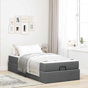 vidaXL Bedframe met matras 2 pcs Dim Grijs Stof
