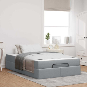 vidaXL Bedframe met matras 2 pcs Lichtgrijs Stof