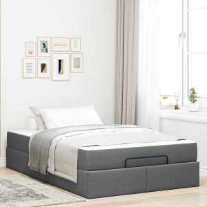 vidaXL Bedframe met matras 2 pcs Dim Grijs Stof